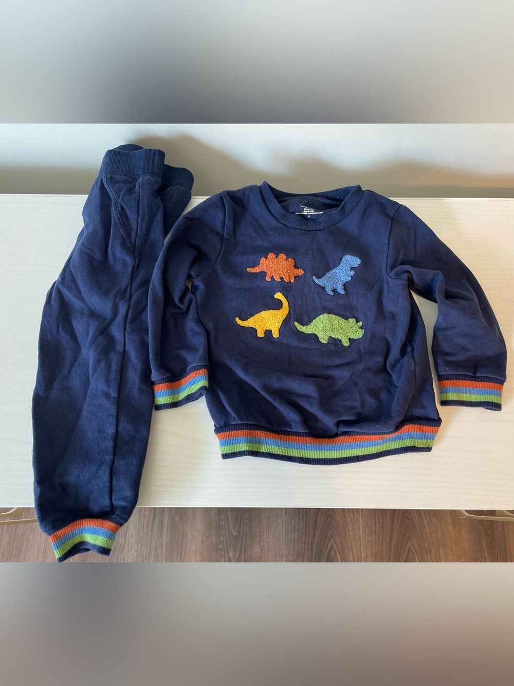 Little Me Navy Sweatshirt with Colorful Dino Appliqués and Pant Set!!